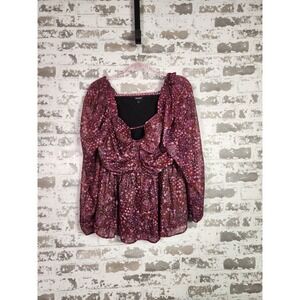 Torrid Blouse Size 1 Peplum Shirred Keyhole Smocked Paisley Floral Lined